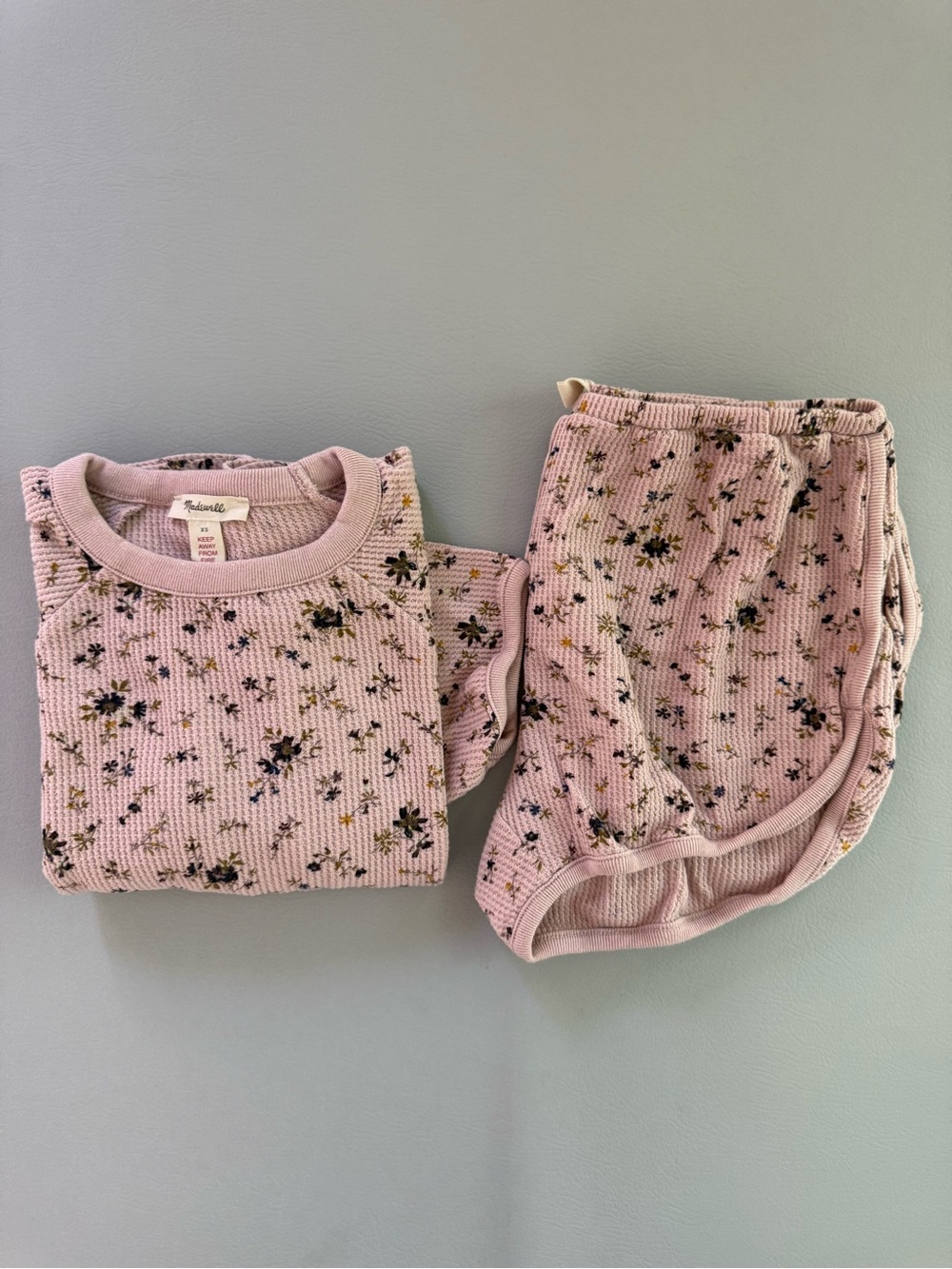Madewell Ditsy Floral Waffle Pajama Set Short Sleeves & Shorts Sz XS - Runs Big